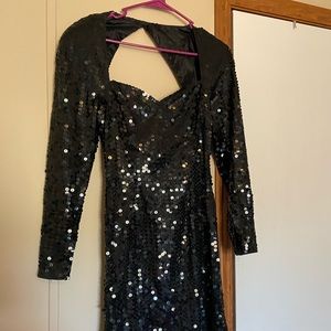 Niteline size 4 padded shoulder black sparkle bodycon dress